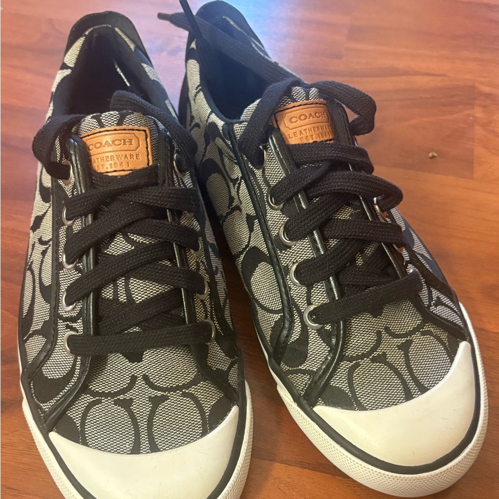 Coach Ladies Black and White Patterned Sneakers